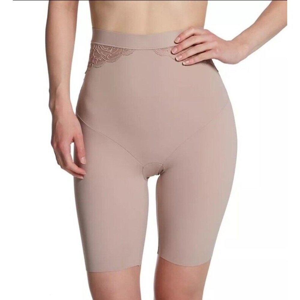 Maidenform DMS098 Eco Lace High Waisted Thigh 360 Shaping Slimmer M Medium Taupe